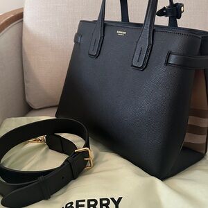 Burberry Black and Tan Leather Tote